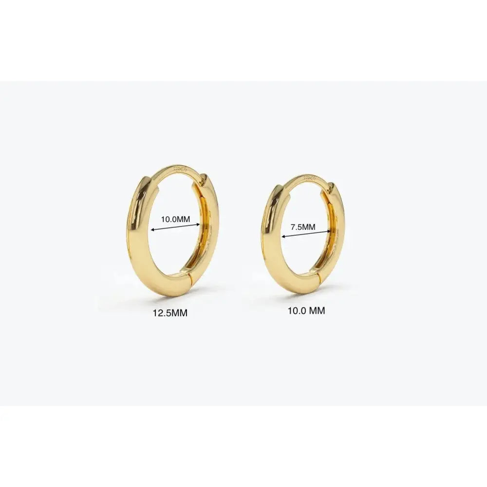 Elegant 14K Solid Gold Mini Huggie Hoop Earrings - 10MM & 12.5MM Options.