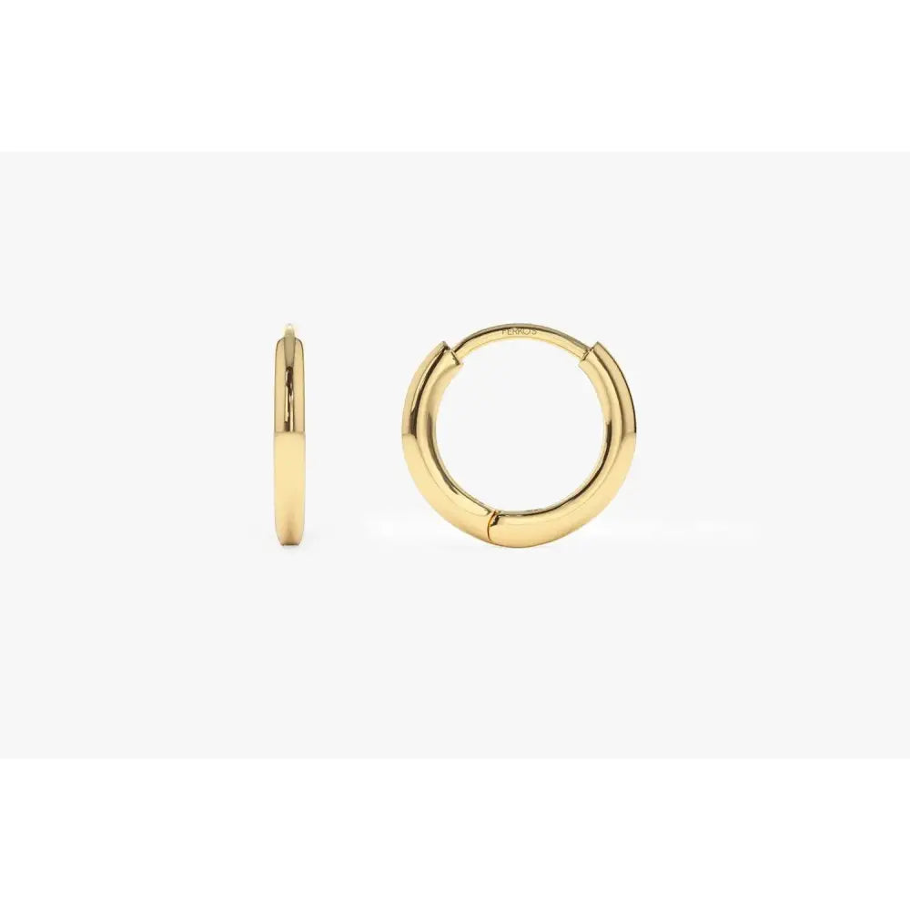 Elegant 14K Solid Gold Mini Huggie Hoop Earrings - 10MM & 12.5MM Options.