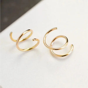 Elegant 14K Solid Gold Spiral Threader Earrings - Perfect Double Hoop Huggie Design for Sensitive Ears.