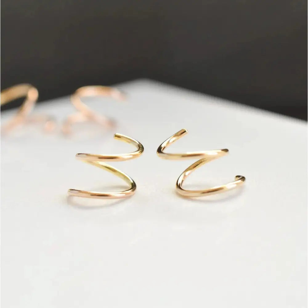 Elegant 14K Solid Gold Spiral Threader Earrings - Perfect Double Hoop Huggie Design for Sensitive Ears.