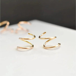 Elegant 14K Solid Gold Spiral Threader Earrings - Perfect Double Hoop Huggie Design for Sensitive Ears.