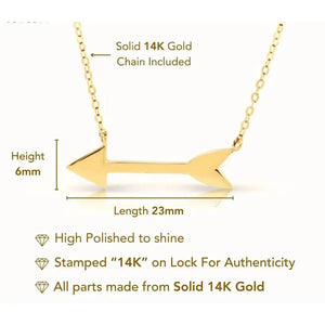 Elegant 14K Solid Yellow Gold Adjustable Arrow Pendant Necklace - Perfect 16"-18" Length