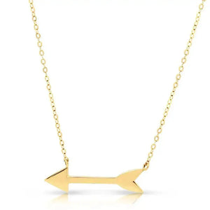 Elegant 14K Solid Yellow Gold Adjustable Arrow Pendant Necklace - Perfect 16"-18" Length.