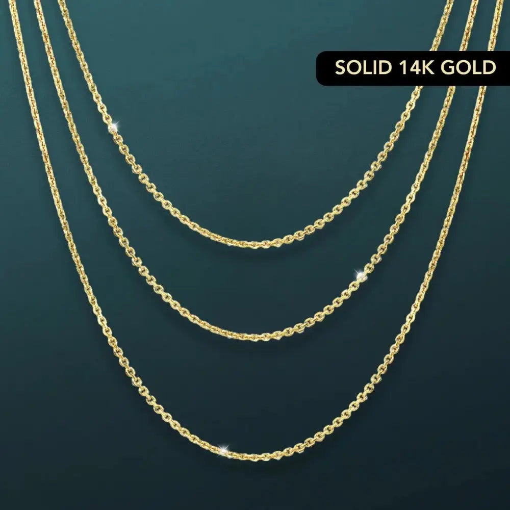 Elegant 14K Solid Yellow Gold Diamond-Cut Dainty Cable Chain Necklace - Handmade in Italy, 0.9mm-1.5mm.