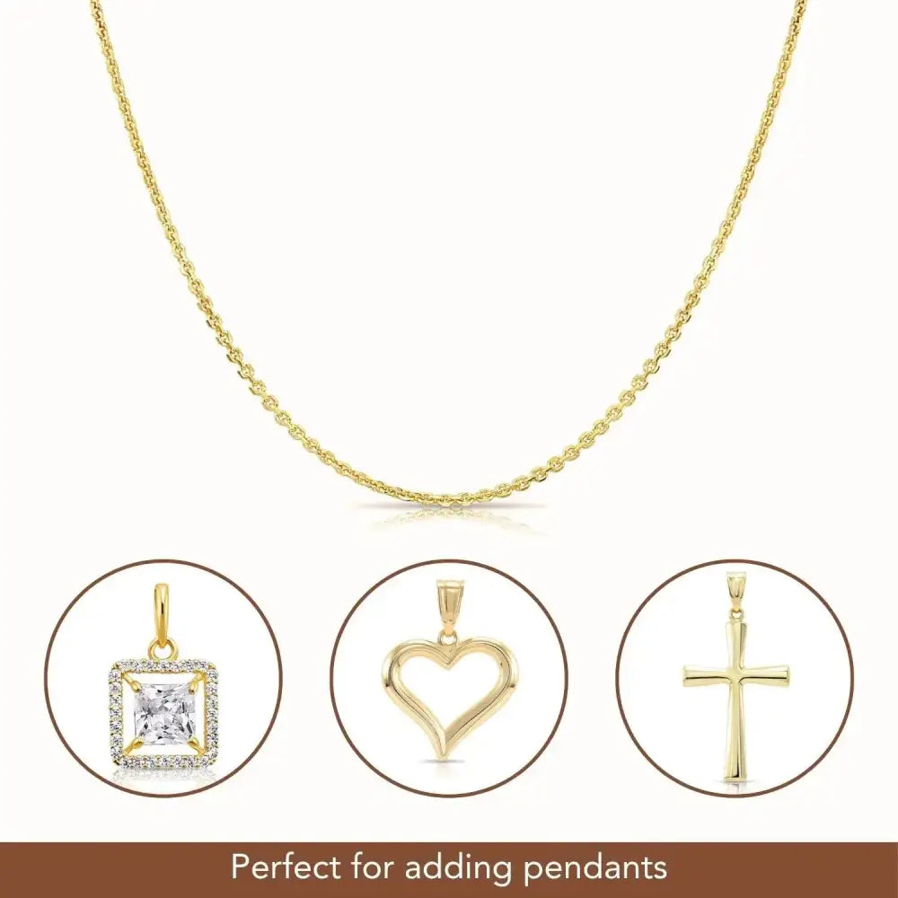 Elegant 14K Solid Yellow Gold Diamond-Cut Dainty Cable Chain Necklace - Handmade in Italy, 0.9mm-1.5mm.