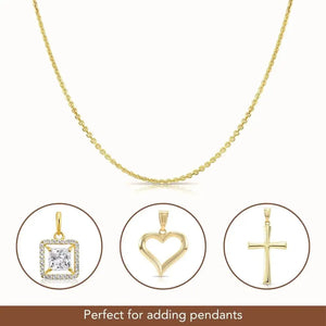 Elegant 14K Solid Yellow Gold Diamond-Cut Dainty Cable Chain Necklace - Handmade in Italy, 0.9mm-1.5mm.