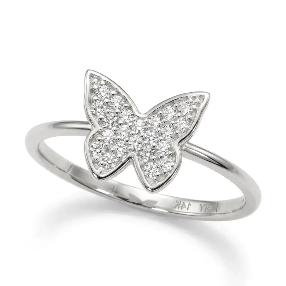 Elegant 14K White Gold Diamond Butterfly Ring - Dainty 0.12Ctw Sparkle Gift for Birthdays & Everyday Glamour.