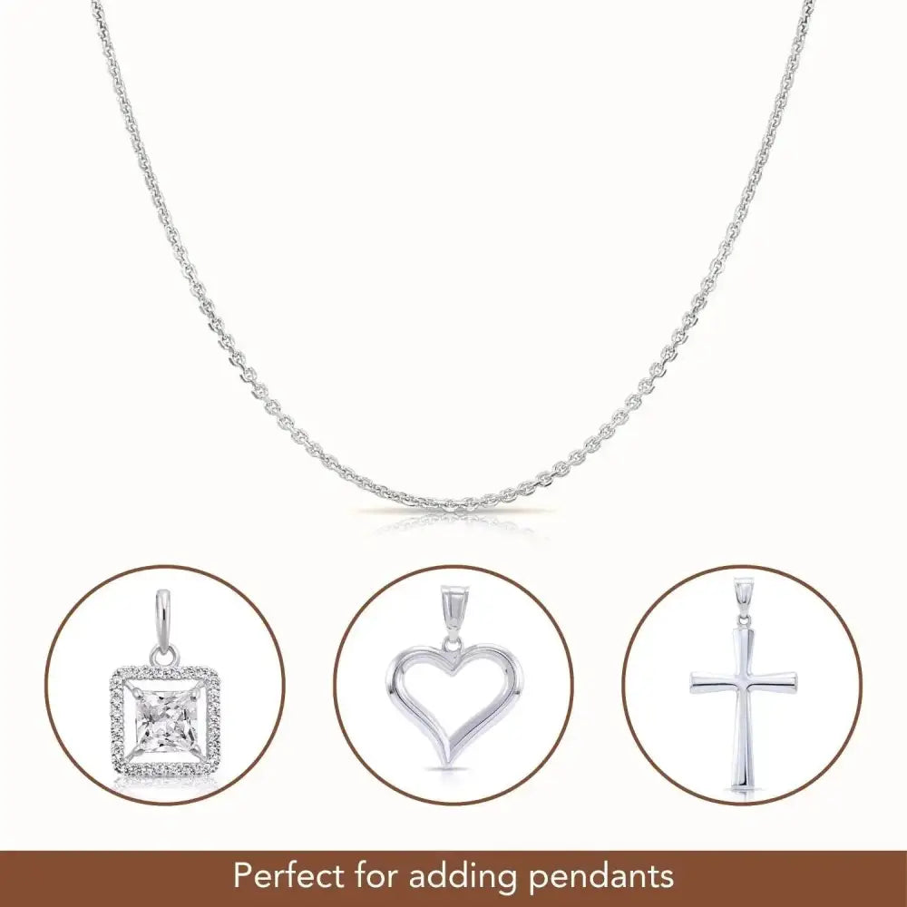 Elegant 14K White Gold Diamond Cut Cable Chain Necklace - Italian Craftsmanship, 1.5mm Thickness.