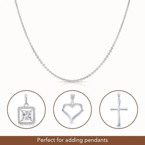 Elegant 14K White Gold Diamond Cut Cable Chain Necklace - Italian Craftsmanship, 1.5mm Thickness.