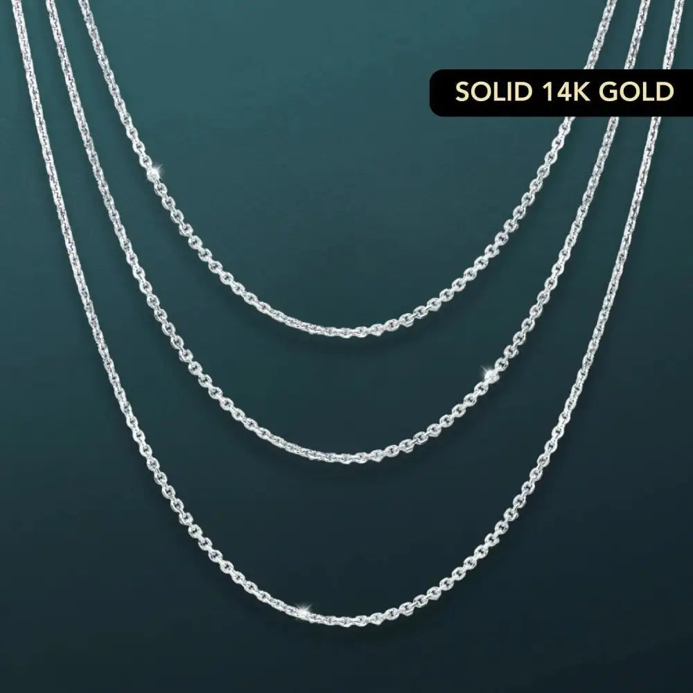 Elegant 14K White Gold Diamond Cut Cable Chain Necklace - Italian Craftsmanship, 1.5mm Thickness.