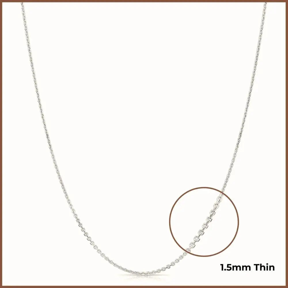 Elegant 14K White Gold Diamond Cut Cable Chain Necklace - Italian Craftsmanship, 1.5mm Thickness.