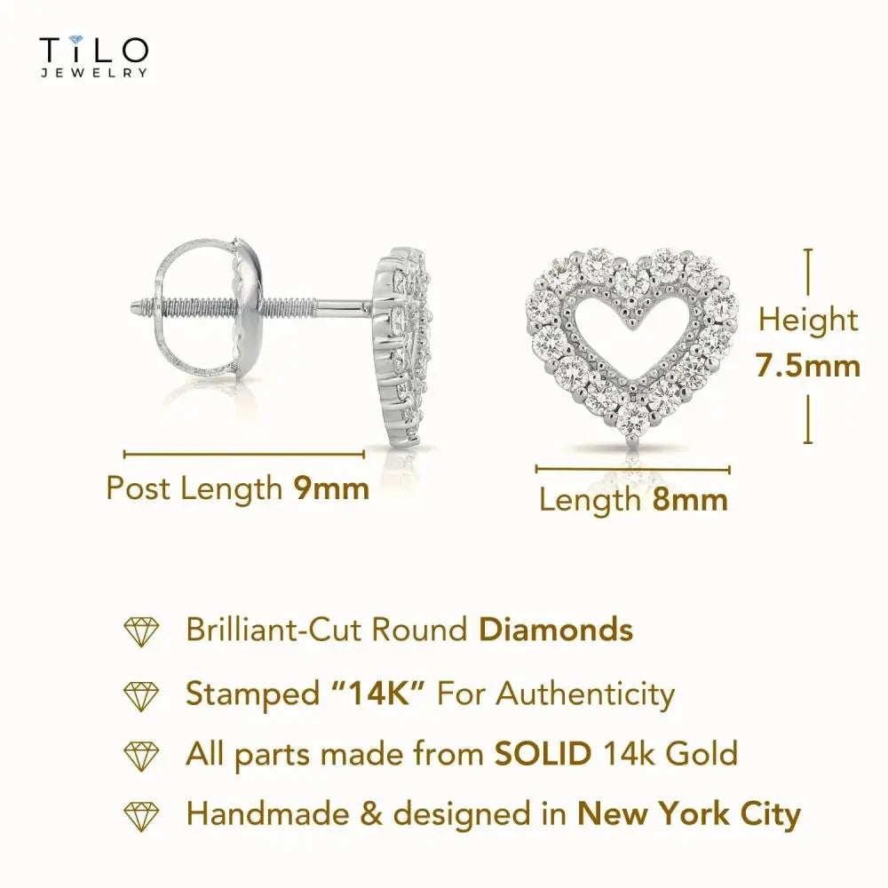Elegant 14K White Gold Heart Lab Diamond Studs - 0.25 Carat, Secure Screwback Design.
