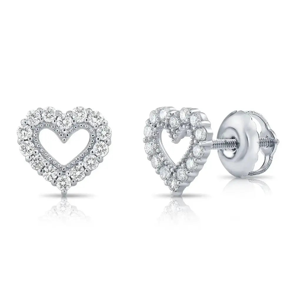Elegant 14K White Gold Heart Lab Diamond Studs - 0.25 Carat, Secure Screwback Design.