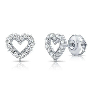 Elegant 14K White Gold Heart Lab Diamond Studs - 0.25 Carat, Secure Screwback Design.