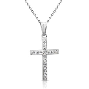 Elegant 14K White Gold Small Cross Pendant Necklace - A Timeless Treasure.