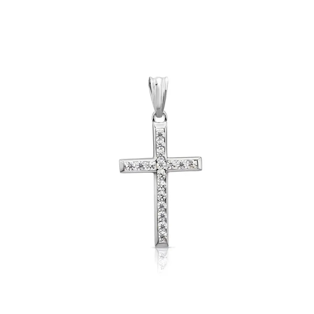Elegant 14K White Gold Small Cross Pendant Necklace - A Timeless Treasure.