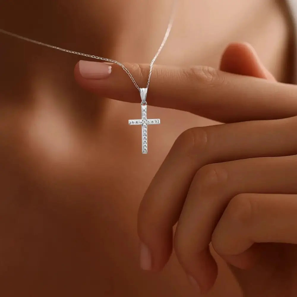 Elegant 14K White Gold Small Cross Pendant Necklace - A Timeless Treasure.