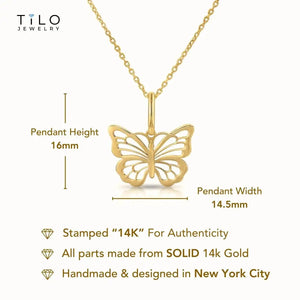 Elegant 14K Yellow Gold Butterfly Pendant Necklace - Graceful Charm for Every Occasion.