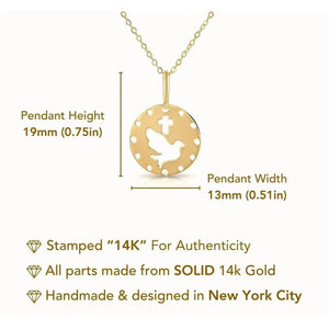 Elegant 14K Yellow Gold Dove & Cross Pendant with 18" Necklace - A Timeless Symbol of Faith