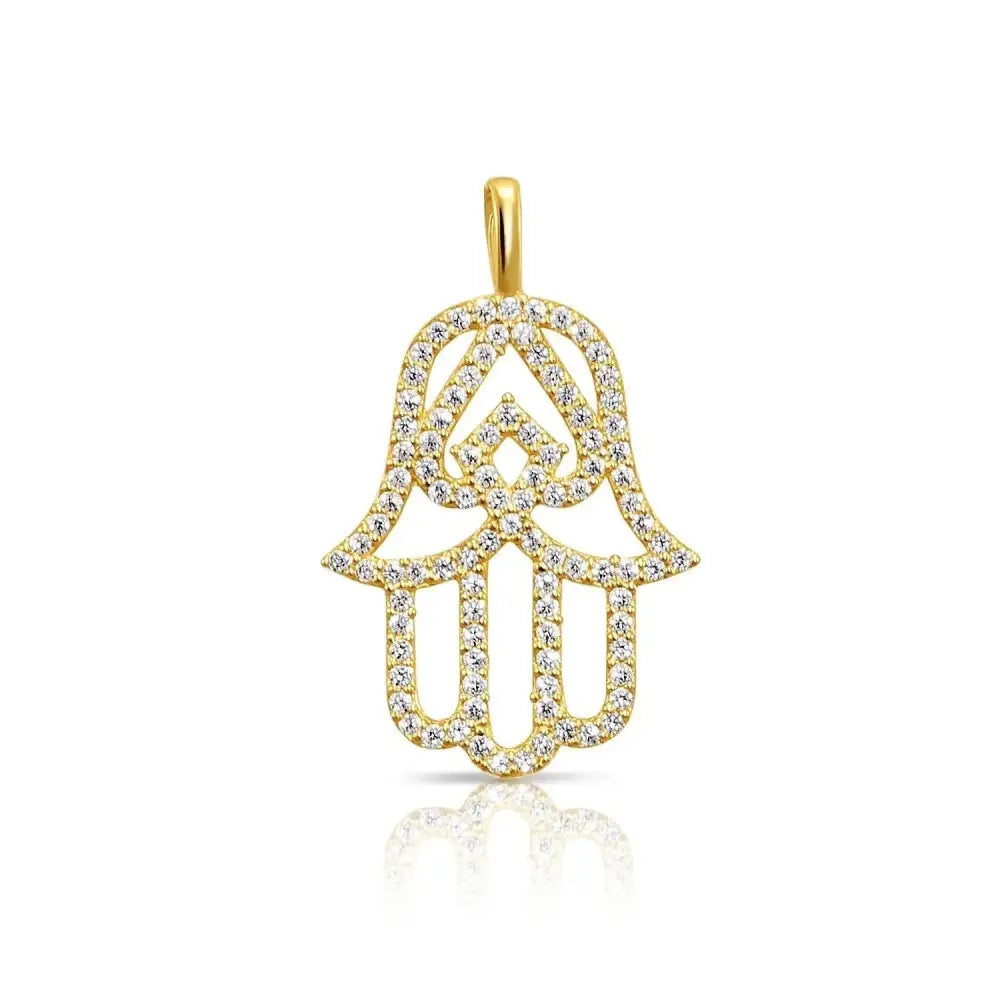 Elegant 14K Yellow Gold Hamsa Pendant Necklace with 18" Cable Chain.