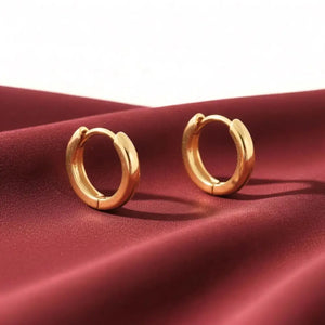 Elegant 14K Yellow Gold Handmade Small 12mm Shiny Huggie Hoop Earrings.