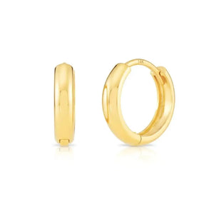 Elegant 14K Yellow Gold Handmade Small 12mm Shiny Huggie Hoop Earrings.