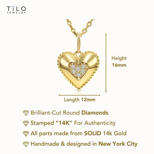 Elegant 14K Yellow Gold Heart Pendant Necklace Adorned with 0.15 Carats of Lab Diamonds.