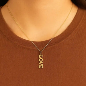 Elegant 14K Yellow Gold Love Pendant Necklace - 18" Chain Included.