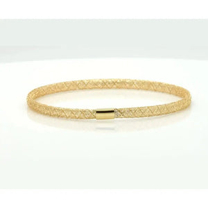 Elegant 14K Yellow Gold Mesh Bracelet - 7 Inch Flexible Slip-On Lightweight Design.