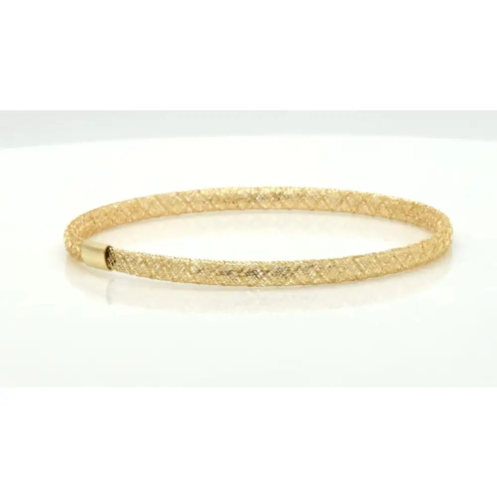Elegant 14K Yellow Gold Mesh Bracelet - 7 Inch Flexible Slip-On Lightweight Design.
