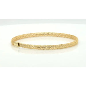 Elegant 14K Yellow Gold Mesh Bracelet - 7 Inch Flexible Slip-On Lightweight Design.