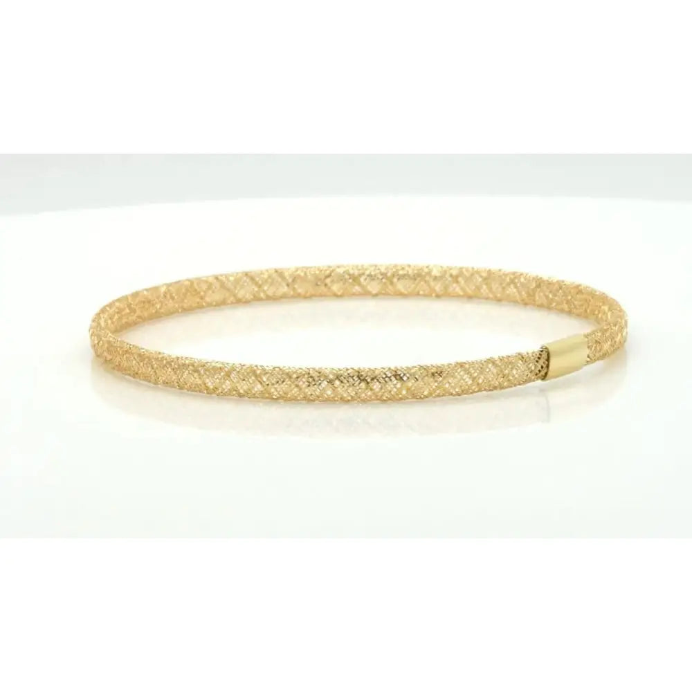 Elegant 14K Yellow Gold Mesh Bracelet - 7 Inch Flexible Slip-On Lightweight Design.