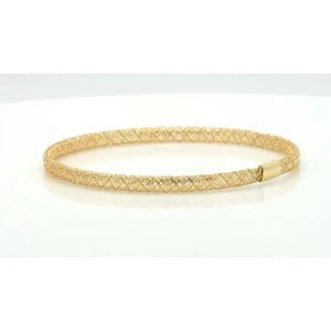 Elegant 14K Yellow Gold Mesh Bracelet - 7 Inch Flexible Slip-On Lightweight Design.