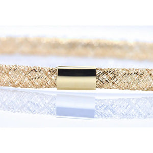 Elegant 14K Yellow Gold Mesh Bracelet - 7 Inch Flexible Slip-On Lightweight Design.