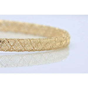 Elegant 14K Yellow Gold Mesh Bracelet - 7 Inch Flexible Slip-On Lightweight Design.