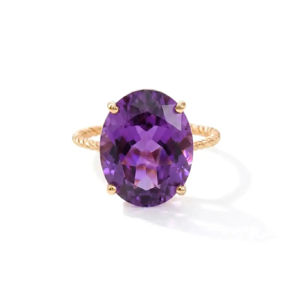 Elegant 14K Yellow Gold Purple Amethyst Oval-Cut Ring - Perfect Birthstone Gift for Her, Mother's Day & February Birthdays.