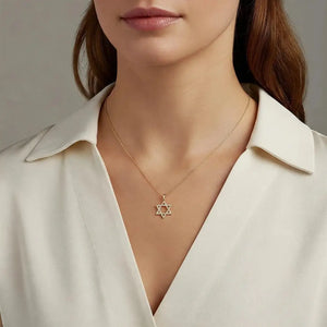 Elegant 14K Yellow Gold Star of David Pendant Necklace.