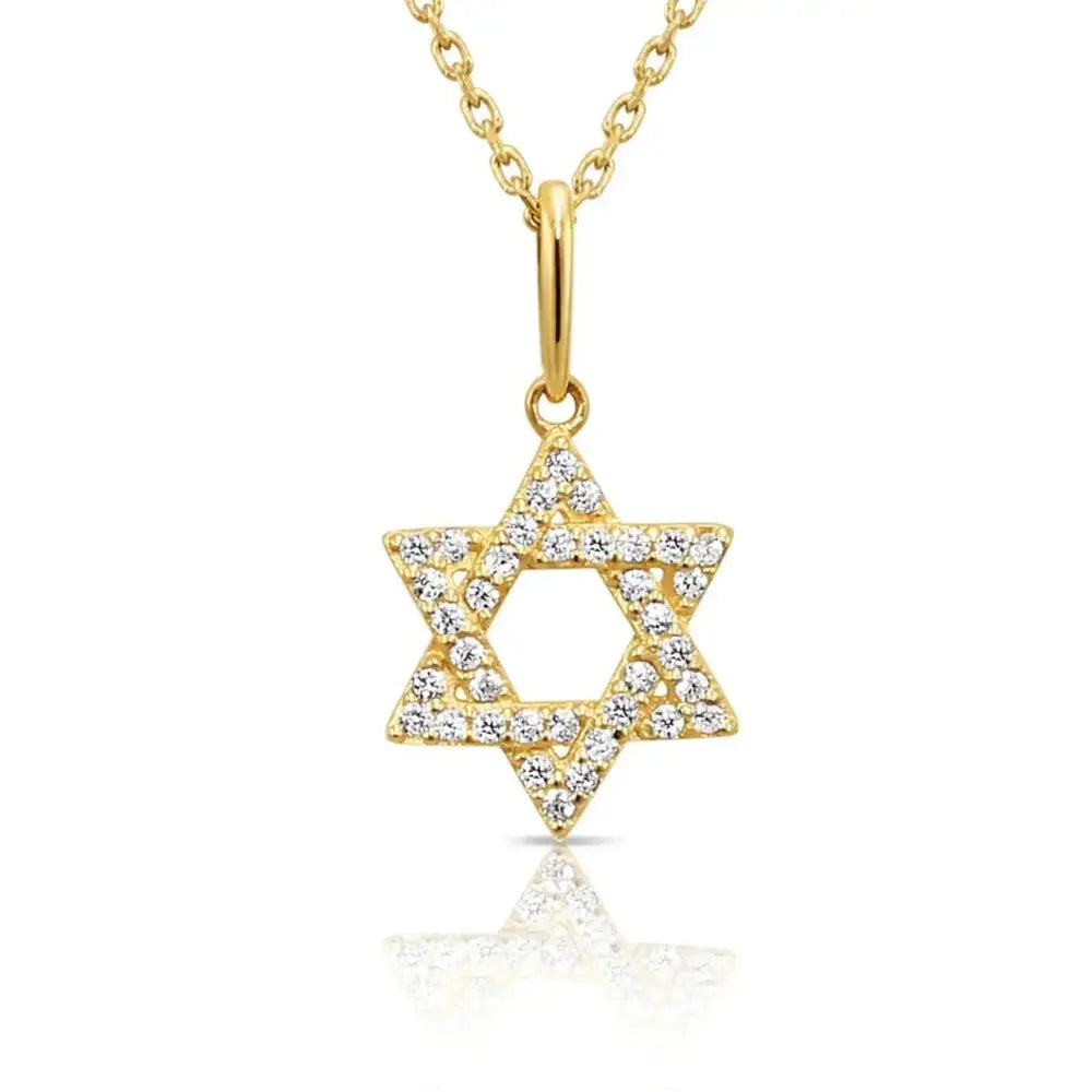 Elegant 14K Yellow Gold Star of David Pendant Necklace.