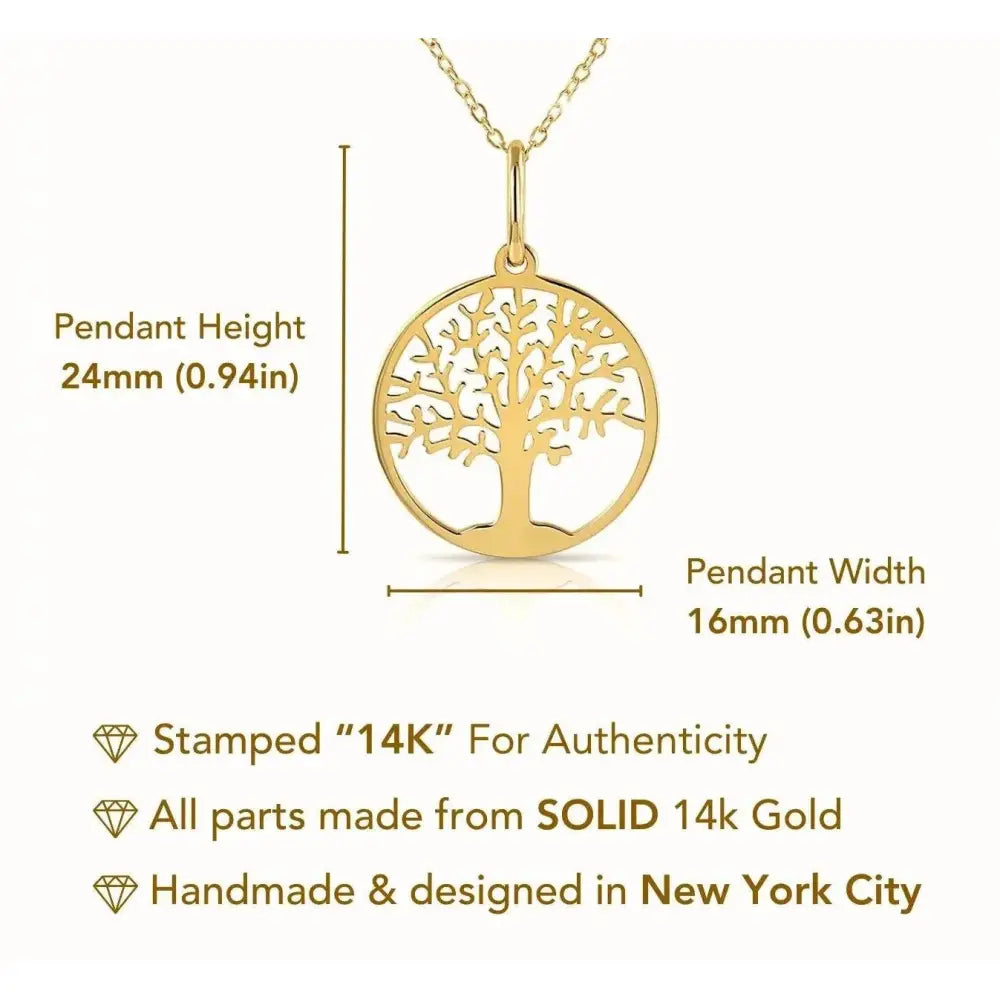 Elegant 14K Yellow Gold Tree of Life Pendant Necklace - 18" Chain Included