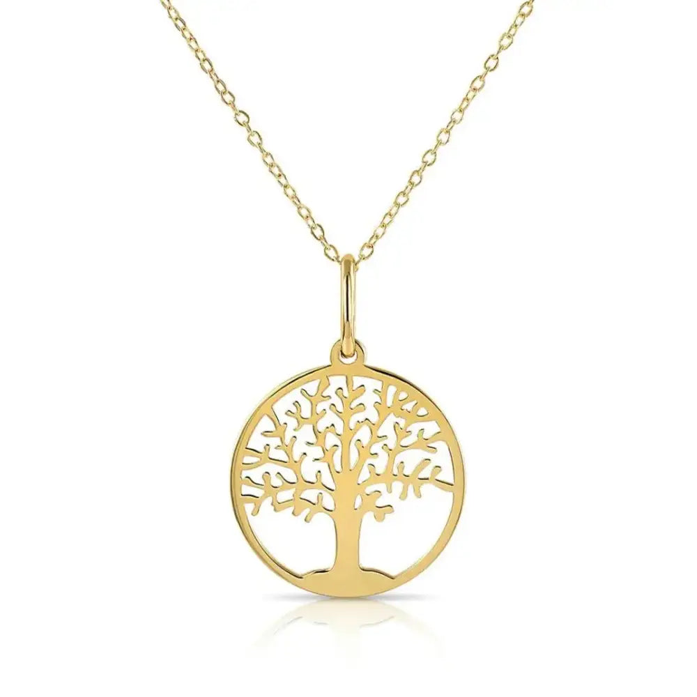 Elegant 14K Yellow Gold Tree of Life Pendant Necklace - 18" Chain Included.