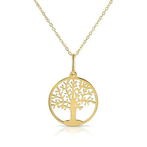 Elegant 14K Yellow Gold Tree of Life Pendant Necklace - 18" Chain Included.