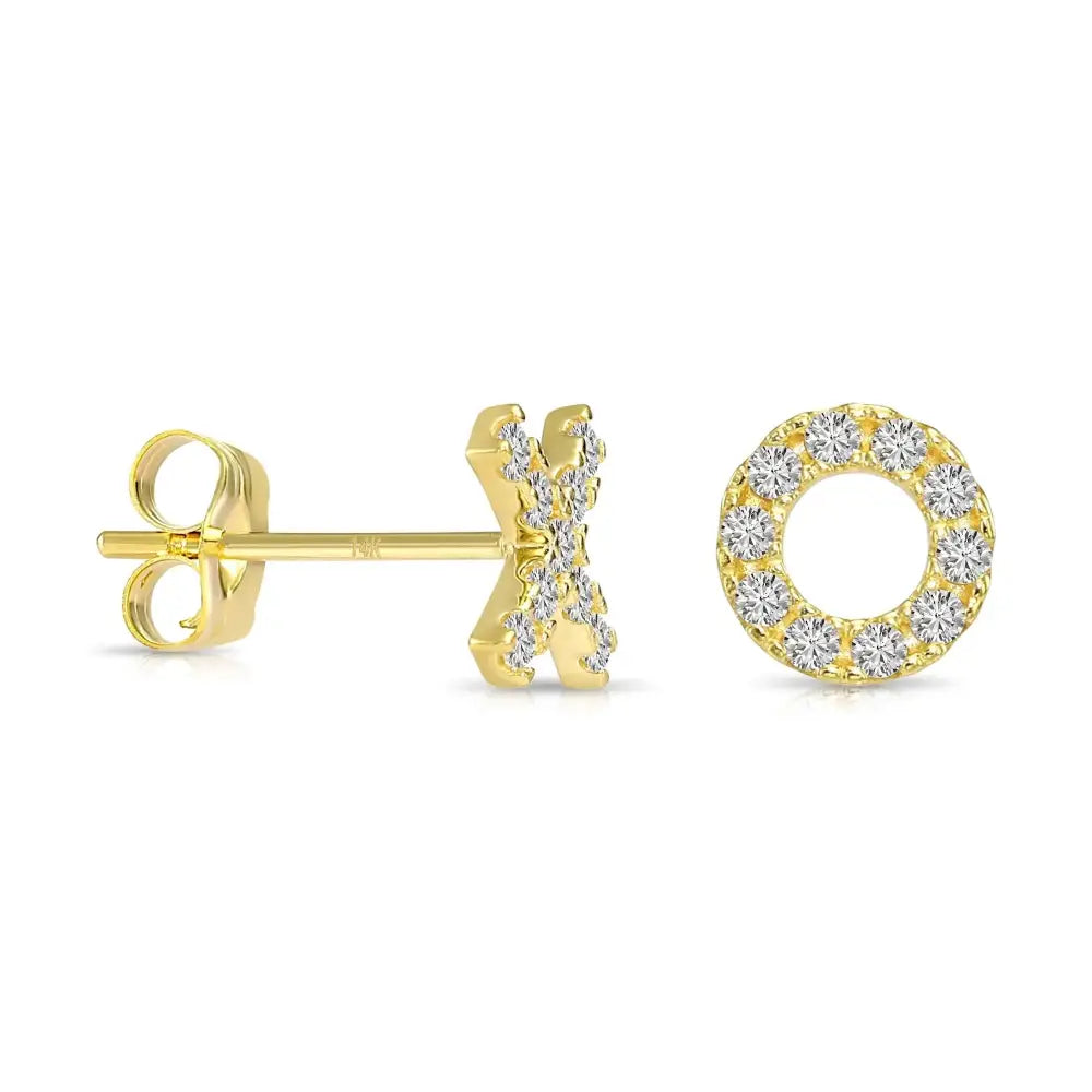 Elegant 14K Yellow Gold XO Stud Earrings - Perfect Hugs and Kisses Gift.