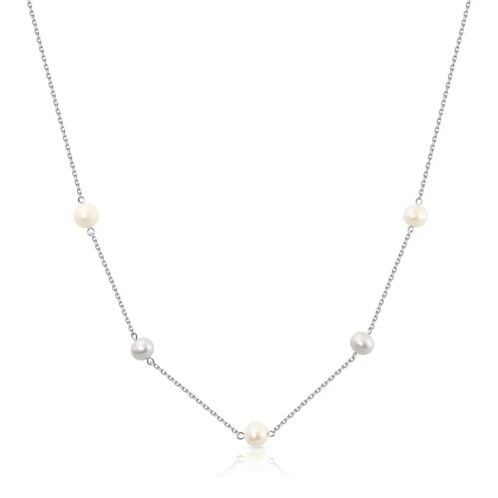 Elegant 18-Inch Handmade Sterling Silver Freshwater Pink Pearl Station Necklace.