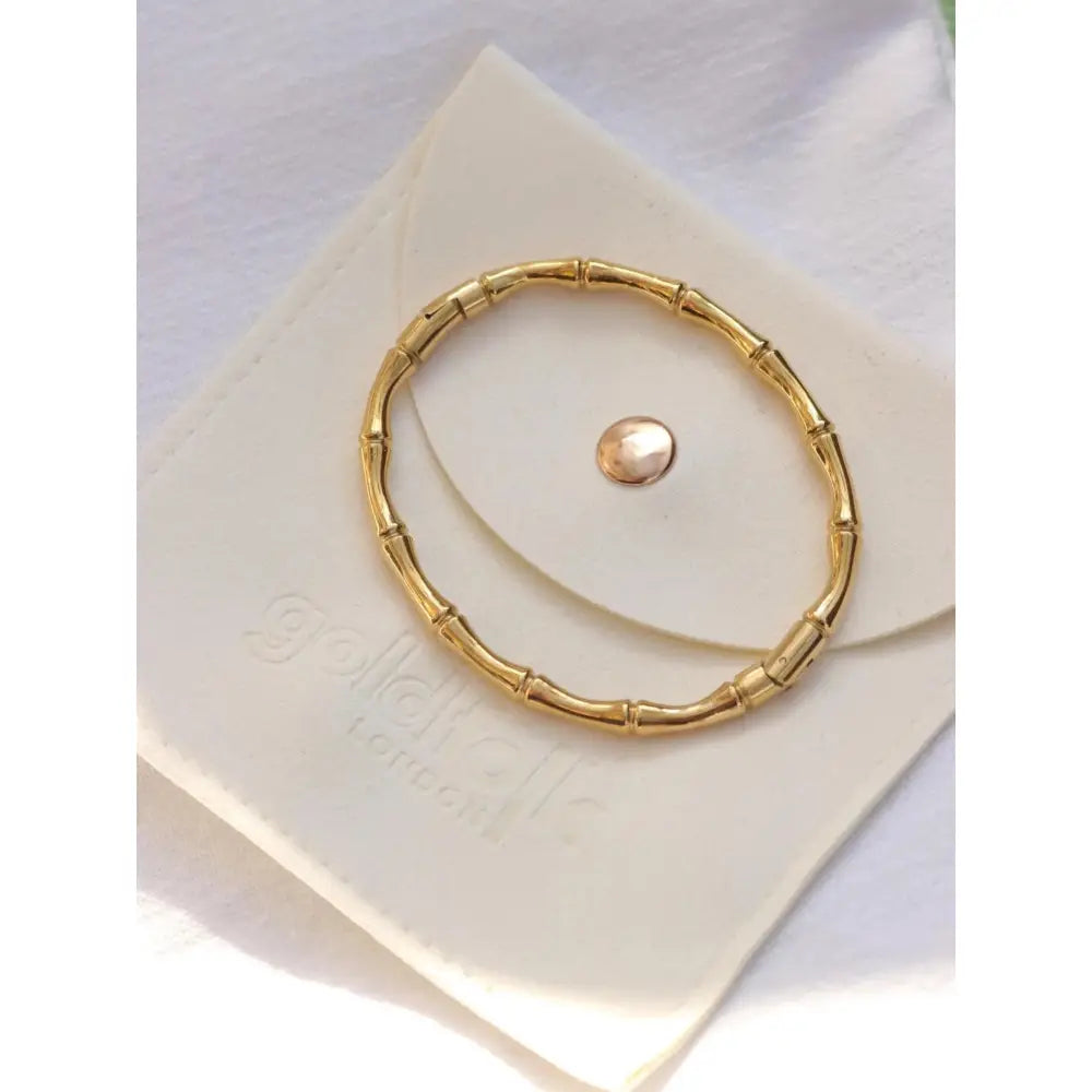Elegant 18K Gold Bamboo Bangle - Chunky Minimalist Oval Bracelet, Perfect for Stacking!.