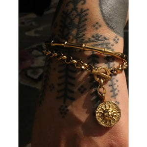 Elegant 18K Gold Bamboo Bangle - Chunky Minimalist Oval Bracelet, Perfect for Stacking!.