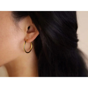 Elegant 18K Gold Plated Titanium Waterproof Minimalist Thin Hoop Earrings - Perfect for Stacking!.