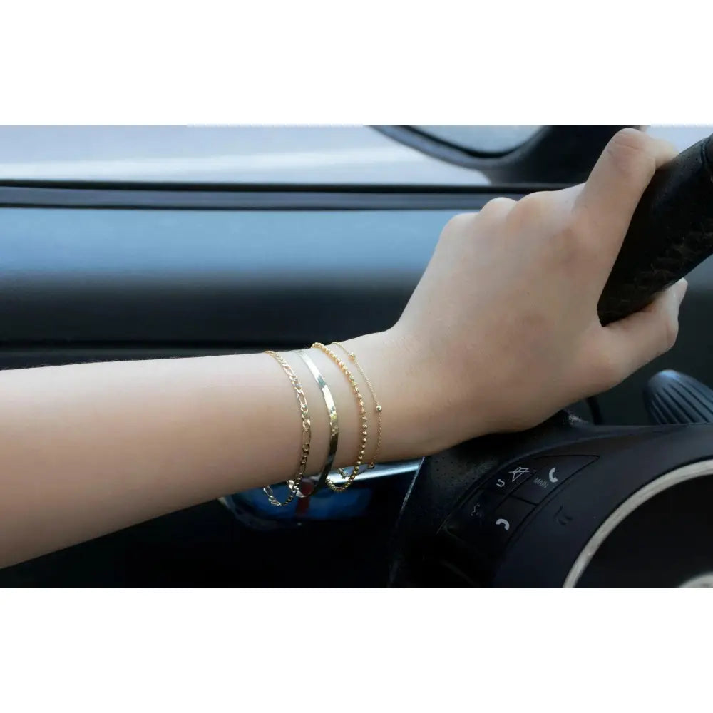 Elegant 18K Solid Gold Beaded Bracelet - Adjustable Minimalist Chain Jewelry.