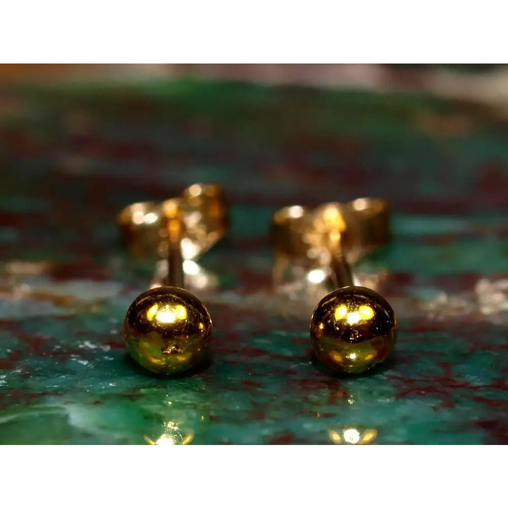 Elegant 24K Gold 3mm Ball Stud Earrings - Timeless Minimalist Design in Pure Solid Gold.