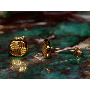 Elegant 24K Gold 5mm Textured Line Stud Earrings - Minimalist Solid Gold Discs.
