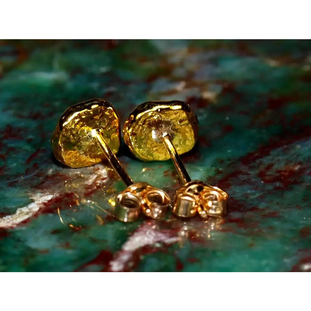 Elegant 24K Gold 5mm Textured Line Stud Earrings - Minimalist Solid Gold Discs.